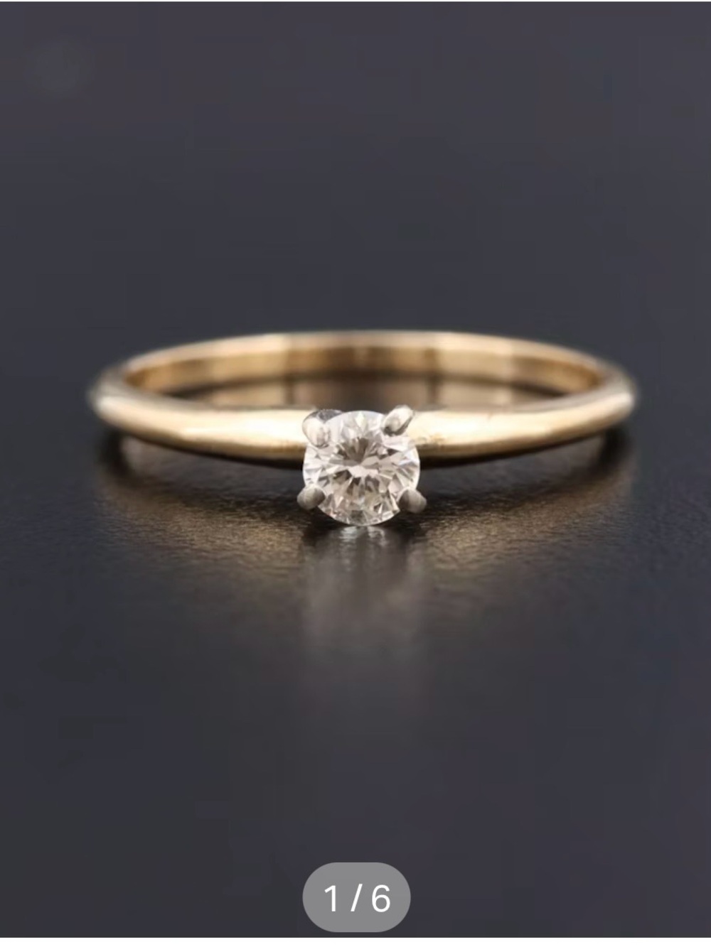 14k Yellow Gold Round White Diamond Solitaire Prong Ring Size 6.5